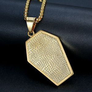 Western Hip Hop Jewelry <b>Titanium</b> Steel Gold Plated Anubis Pendant Necklace With Diamond Inlay Hexagon Shape Gift - Product Image 3