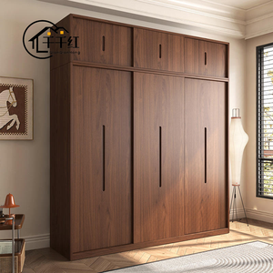 Armoire à portes coulissantes en MDF, style moderne minimaliste, réglable, durable, garantie 5 ans, couleur noyer naturel, meubles de chambre à coucher - Product Image 2