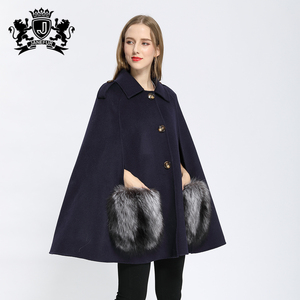 Janefur <strong>Winter</strong> Wool <strong>Cape</strong> Elegant Long Cashmere Fur <strong>Coat</strong> With Real Fox Fur Warm Thicken Women Outwear - Product Image 1