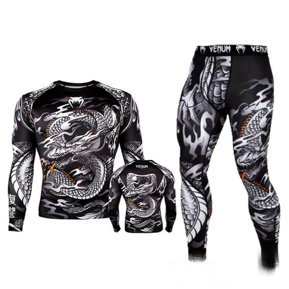 Sublimiert MMA BJJ Kompression Lange Ärmeln Rash Guards und Leggings Anzüge Kampfkunst Jiu Jitsu Tragen