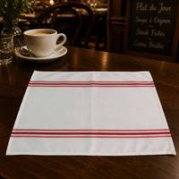 Serviette de table en polyester 100% blanche tissée avec des bordures horizontales rouges pour hôtel, restaurant, café