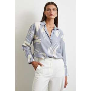 เสื้อเชิ้ตคอวีผ้าโมดอลสำหรับผู้หญิง ลายพิมพ์ลำลอง ติดกระดุม ผ้าป๊อปลินสีแอนทราไซต์ ใส่ได้ทุกวัน - Product Image 2