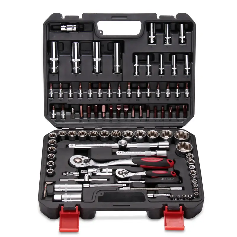 Popular 94pcs Professional Tool Set Case Tool Kits With Rolling Tool Box Socket Set Wrench Spanner