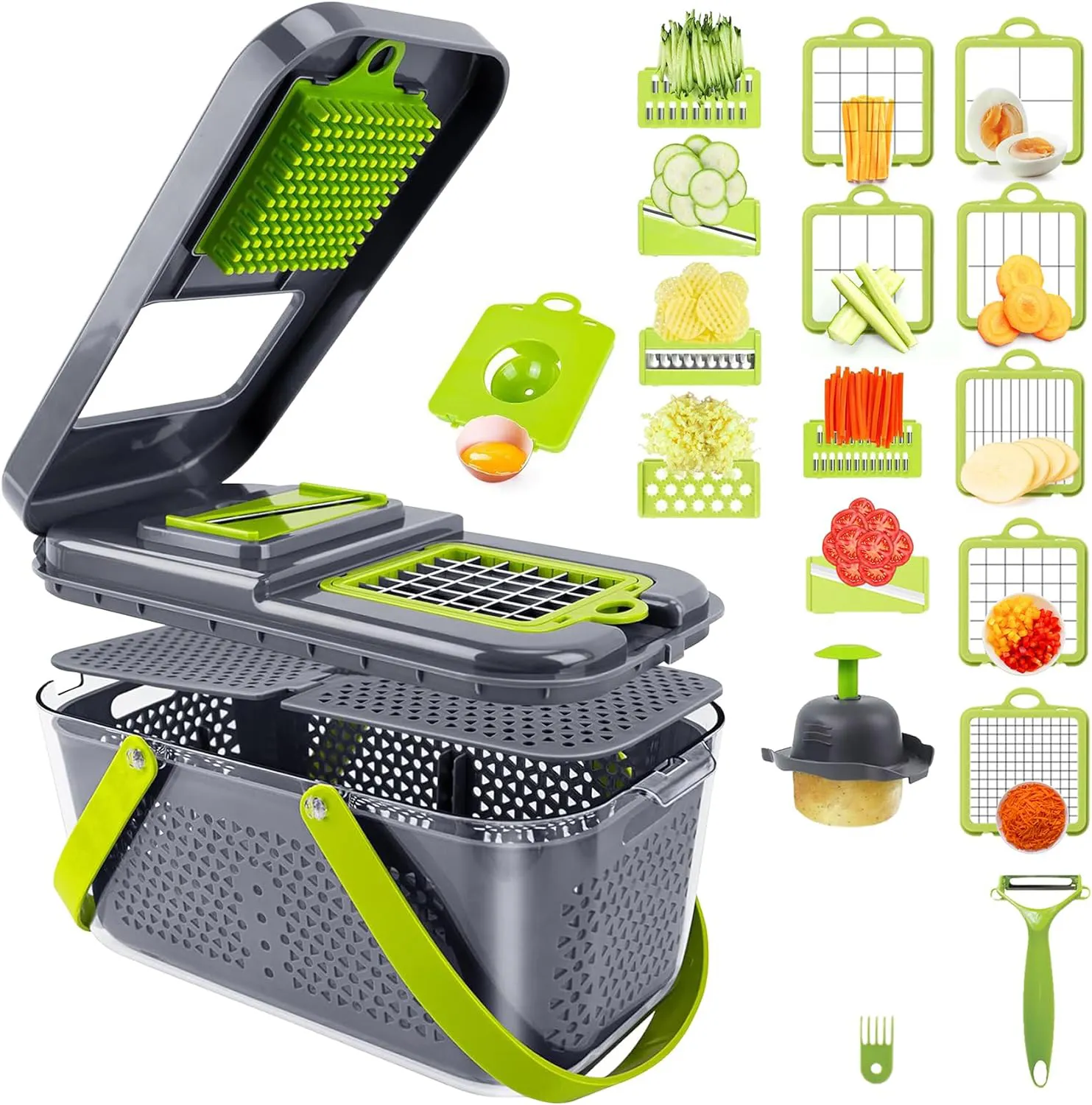 22 In 1 Kitchen Multifunction Hand Operated Vegetable Slicer,Safe Manual Salad Food Onion Vegetable Cutter Chopper