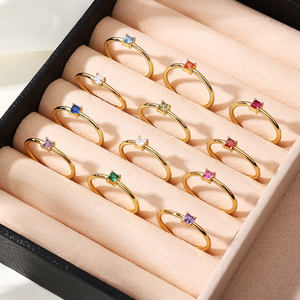 Anillo de Piedras de Nacimiento de Circonita Cúbica de 12 Meses, Baño PVD de Oro Vermeil de 18K, Bandas Más Finas, Anillos de Plata Esterlina 925 para Regalo de Cumpleaños - Product Image 2