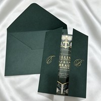 Invitation de mariage de luxe personnalisée vert foncé à trois volets avec dorure à chaud, ensemble d'invitations de mariage fantaisie avec enveloppe