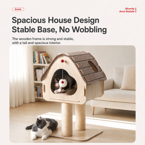 Arbre à <span class=keywords><strong>chat</strong></span> avec maisonnette, griffoir en sisal, toit en feutre, jouet à balle, pour plusieurs chats, fabricant OEM - Product Image 3