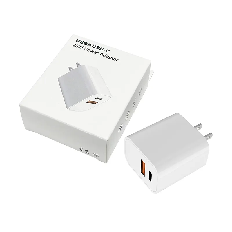 Werks-Custom-Doppelanschluss USB + Typ C 20 W Schnellladung Wand-Handy-Adapter PD multifunktionales Power-Ladegerät Großhandel