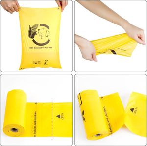 Yellow Compostable Dog Poop Bags 100% Biodegradable <b>PLA</b> Material Screen Printed Laminated Heat Seal Garbage Bags - Product Image 3