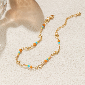 Chevillère de mode plaquée or 18 carats de qualité supérieure avec perles de cristal peintes à la main, bracelet de cheville réglable en cuivre pour l'été et la plage - Product Image 6