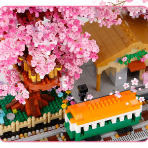 Cherry Train Station 3D Thành Phố Đường Phố Xem Loạt 2028PC Mini Xây Dựng Khối Thiết Lập Nhỏ Kim Cương Gạch Mô Hình Đồ Chơi Cho Lắp Ráp - Product Image 3
