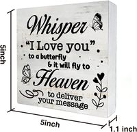 Plaque commémorative en bois rustique « Je t'aime » avec papillon, légère, pour table, bureau ou étagère, 5x5 pouces