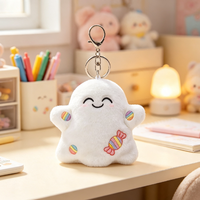 Porte-clés en peluche fantôme Kawaii personnalisé, pendentif fantôme blanc mignon avec broderie bonbon, jouet en peluche effrayant de dessin animé