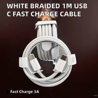 Kabel Data USB-C ke USB-C 3A Pengisian Cepat 1M dari Tembaga Murni untuk Ponsel, Kamera, dan Perangkat IOS