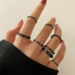 6pcs/set Punk Finger Rings Geometric Metal Rings for Women Girls Party Jewelry Bijoux Femme Minimalist Smooth Gold/black Alloy