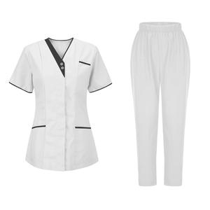 Tenue médicale (haut et pantalon) à col mandarin, anti-plis, extensible, pour médecins, infirmières et uniformes de salon - Product Image 4
