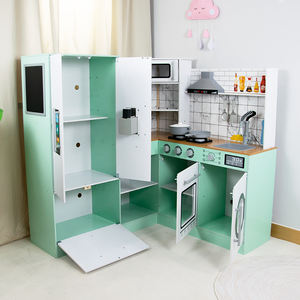 Cuisine d'angle moderne en bois pour enfants avec réfrigérateur intelligent, four, cuisinière, évier et machine à laver, ensemble de jeu d'imitation Montessori - Product Image 4