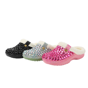 Luxury Ladies Plush Platform Winter Indoor for Anti-Slippery Closed Toe Cushioning EVA Fuzzy Fur Rhinestone Sequins - Product Image 1