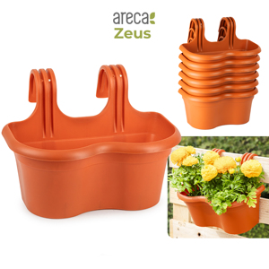 Fioriera Sospesa Areca Zeus in Terracotta e Plastica, Resistente e Riutilizzabile per Balcone e Giardino - Product Image 1