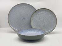 Service de table complet, ensemble de vaisselle de luxe en céramique émaillée bleue