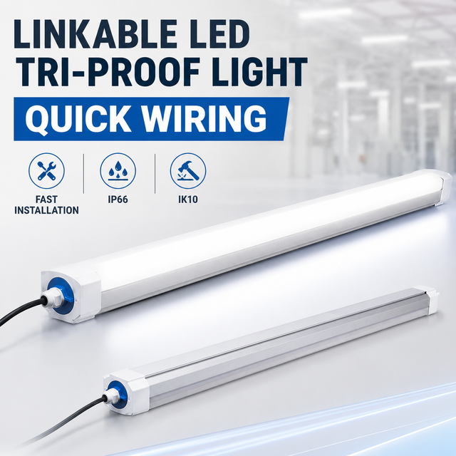 Fast Wiring Linkable LED Tri-Proof Light with Quick Snap Installation for Warehouses Factories and Engineering Projects