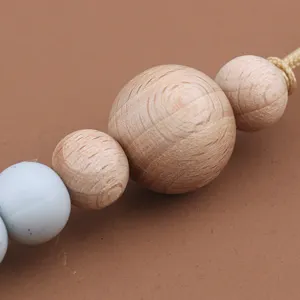 BPA Free Baby Feeding Wooden Clips Silicone Beads Pacifier Clips Wood Baby Pacifier Chain