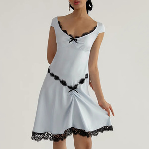 Women's Lace Trim Sleep Dress Sleeveless Short <b>Skirt</b> Smooth Splicing Design - Product Image 2