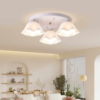 Plafonnier moderne simple à trois têtes en acrylique, forme de fleur créative, lumière LED à trois couleurs changeantes pour chambre à coucher et salle à manger