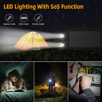 Ventes chaudes Banque d'alimentation solaire portable 20000 mAh Chargeur solaire extérieur avec 3 câbles intégrés Boussole Lampes de poche LED Panneaux solaires