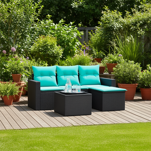 Black Poly Rattan Patio Sofa Set With <b>Cushions</b> Elegant Garden Furniture Outdoor Seating 4 <b>Person</b> - Product Image 2
