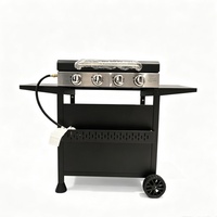 Barbecue à gaz commercial moderne à 4 brûleurs, plaque de cuisson au propane, gril, construction en acier thermolaqué, chariot