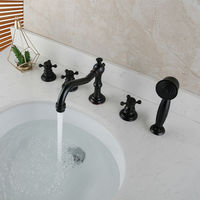 JIENI 5 pièces Robinet de salle de bain à poser en bronze huilé, style romain, avec 3 poignées en laiton et cartouche céramique