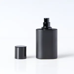 50ml Popular Empty Crimp Neck Fashion Matte Black Round Side Glass Perfume Bottle With Lid