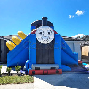 บ้านลมเป่าลมรูปรถไฟ 100% PVC สำหรับเด็กเล่นกลางแจ้ง พร้อมสไลเดอร์รถไฟโทมัส - Product Image 3