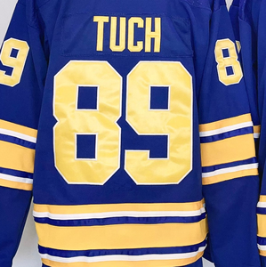 Listo para enviar Buffalo Alex Tuch Royal Blue Jersey de hockey nacional cosido de la mejor calidad - Product Image 1