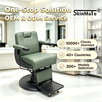 Fauteuil de Barbier en Cuir Vert Hydraulique Inclinable Pivotant à 360 Degrés pour Salon de Coiffure OEM ODM Personnalisé