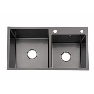 GQK Acier inoxydable fait à la main Nano Noir Grand évier de cuisine sous le comptoir Évier à double cuvette Évier de cuisine or - Product Image 2
