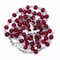 Collier chapelet en verre rouge 6 mm, bijoux perlés avec croix, pendentif unisexe tendance - Product Image 1