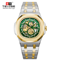 Montre-bracelet mécanique personnalisée TEVISE R01C pour homme, bracelet en acier inoxydable, verre minéral, aiguilles lumineuses, montre de sport, fournisseur pour commandes en gros