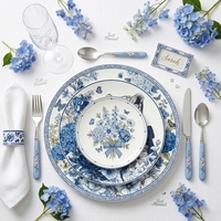 Assiette à salade et dessert en porcelaine motif guépard bleu et blanc, vaisselle de table florale pour mariage et fête