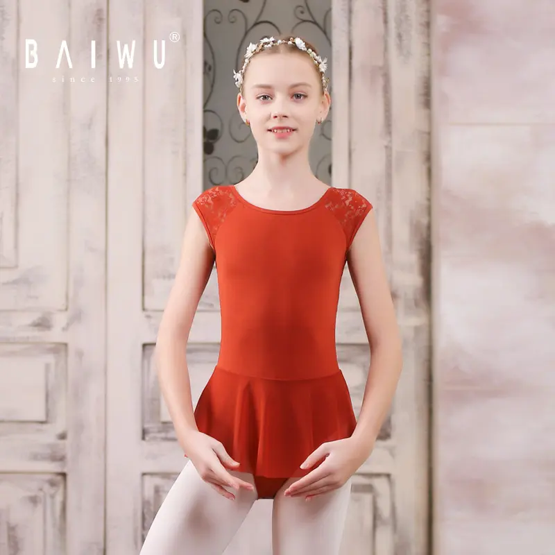 Baiwu balé sem mangas infantil, collant de malha para treinamento dancewear 122242002