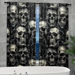Cortinas Góticas de Halloween con Estampado de Conejo, Esqueleto, Polilla y Champiñón, Decoración de Ventanas, Cortinas de Terror para el Hogar, 2 Paneles Personalizables - Product Image 3