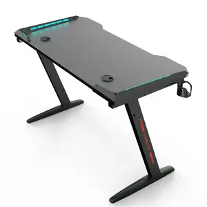 새로운 디자인 컴퓨터 데스크탑 테이블 LED 조명 금속 프레임 레이싱 스타일 인터넷 카페 콘솔 게임 테이블
