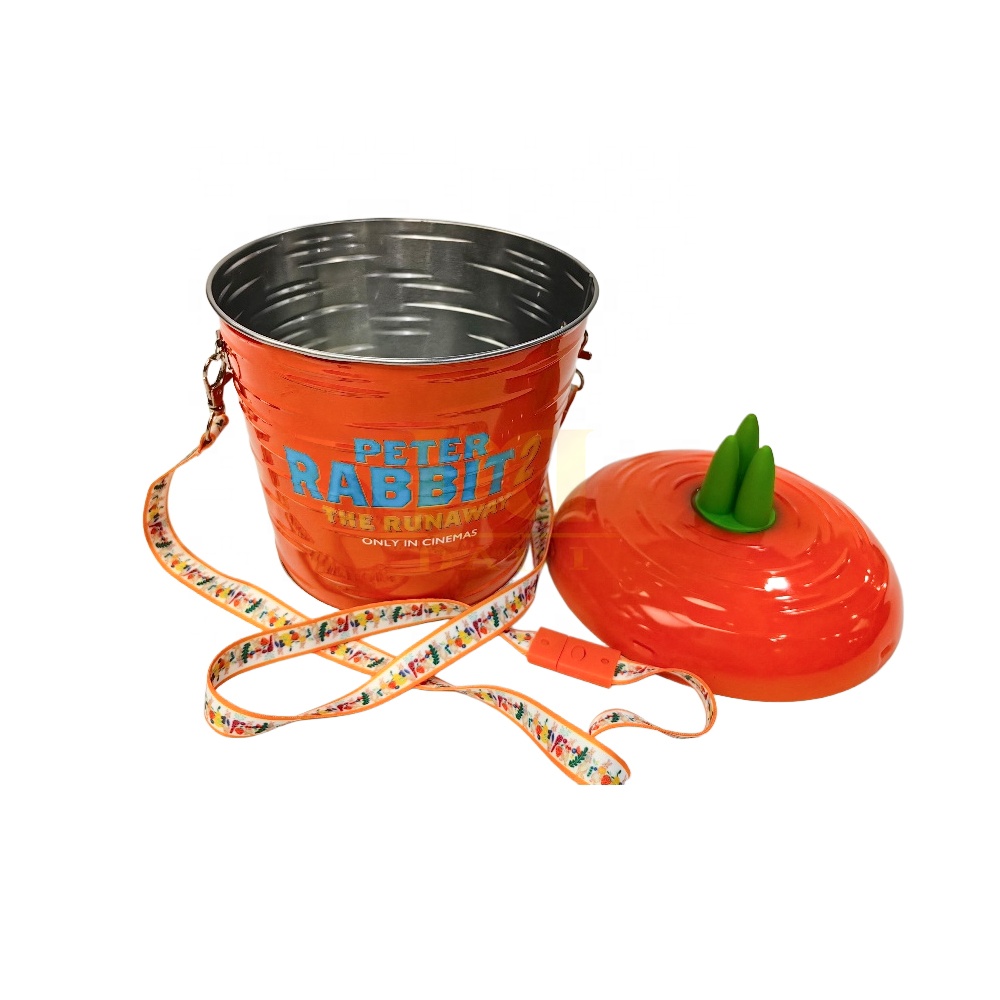 Quick-Turn Custom Orange Carrot Crossbody Strap Metal Package Snack Bucket Children's Day Gift Container Storage Tinplate Bucket