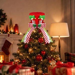 Offre Spéciale : Ensemble de Décorations de Sapin de Noël en Feutre Rouge – Nœud en Ruban Rayé Rouge et Blanc, Ornements Classiques en Peluche pour Noël - Product Image 5