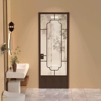 Nouvelle porte coulissante en verre tressé motif bambou, style chinois esthétique, étanche, pour salle de bain/toilettes et cuisine, rétro mi-siècle