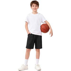 Shorts de sport pour garçons en maille à séchage rapide avec poches, shorts de basketball et de football, taille mi-haute, en polyester et coton tricoté - Product Image 4