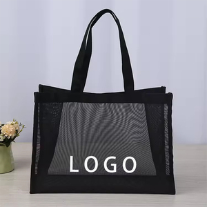 大容量黒透明メッシュトートバッグシングルショルダースイミングビーチバッグ再利用可能食料品ナイロンネットショッピングバッグ - Product Image 1