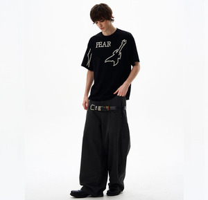 เสื้อยืดผู้ชายสุดหรู ผ้าฝ้าย 100% แฟชั่นฤดูร้อน 260 แกรม หนัก ทรงโอเวอร์ไซส์ ลายปักลูกปัด 3 มิติ ระบายอากาศ สไตล์สตรีท - Product Image 5