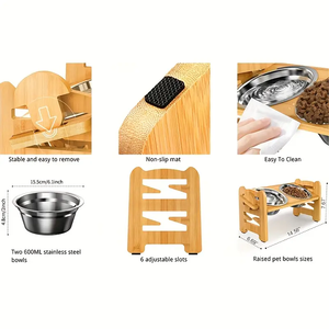 Có Thể Điều Chỉnh Gỗ Cao Pet Trung Chuyển Bát Nhỏ Chó & Mèo Ăn Bằng Gỗ Vật Nuôi Bát Ăn Cho Thực Phẩm & Nước Bát Trạm - Product Image 3